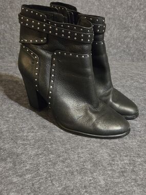 Vince Camuto Black Studded Leather Ankle Boots